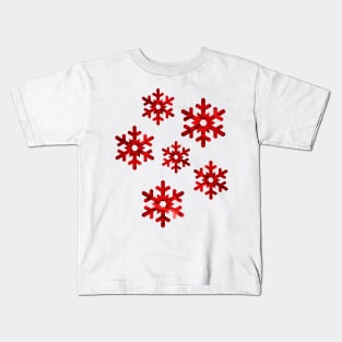 Watercolor Snowflakes (Red) Kids T-Shirt